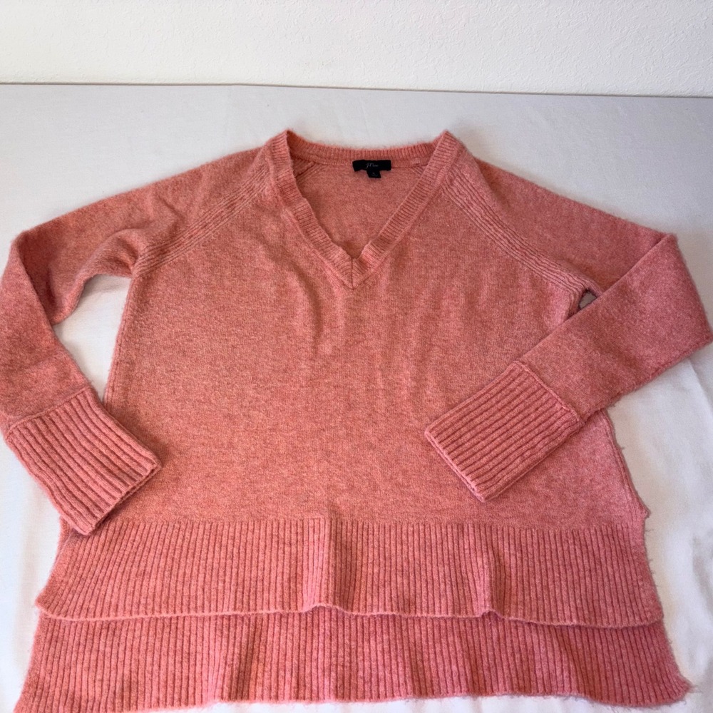 J.Crew Coral Pink Merino Wool Alpaca Blend V-Neck High-Low Sweater Small